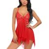 DFSDJEUW women lingeries Sexy Lingerie for Women Sets Naughty Lace Sleepwear Nightwear Set Naughty One Piece Slit Babydoll V Neck Mesh Chemise Sleepwear Dress Nightdress red sexy lingerie for sets view 2
