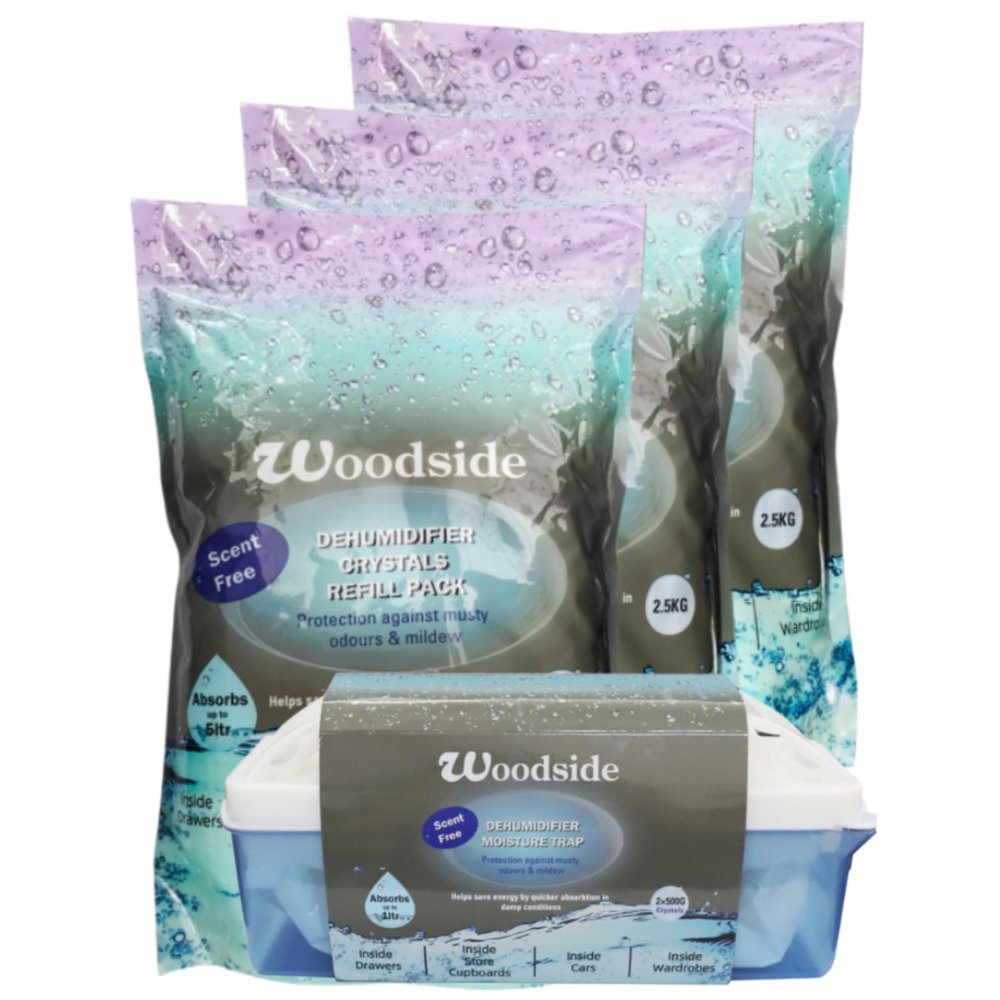 Dehumidifier Crystals Refill Moisture Absorber Refill for Damp Control 7.5kg (Scent Free) (7.5KG Refill + Trap)
