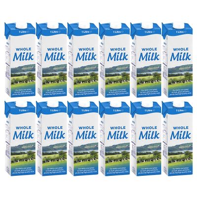 Lakkeland UHT Whole Milk 1 Litre Pack of 12 | Long-Life Ambient Milk | High Protein, Creamy Flavour | Perfect for Home, Office, Cafs & Travel