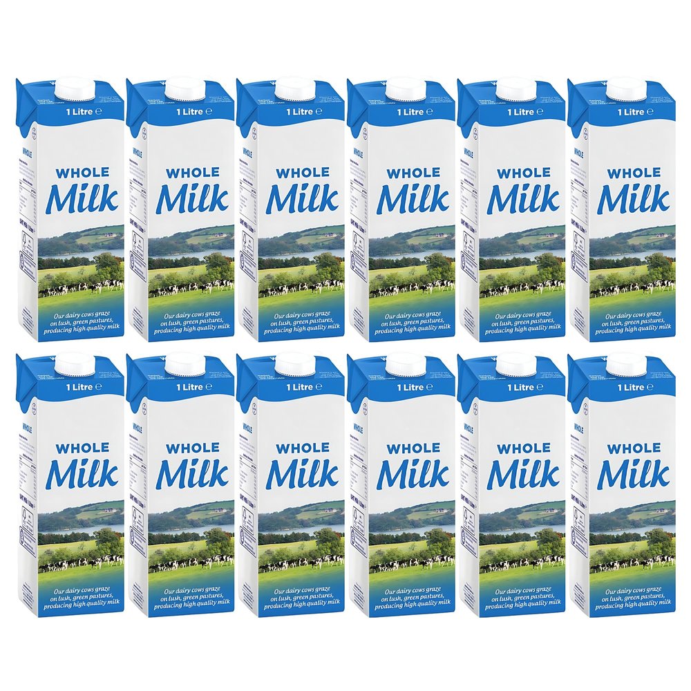 Lakkeland UHT Whole Milk 1 Litre Pack of 12 | Long-Life Ambient Milk | High Protein, Creamy Flavour | Perfect for Home, Office, Cafs & Travel