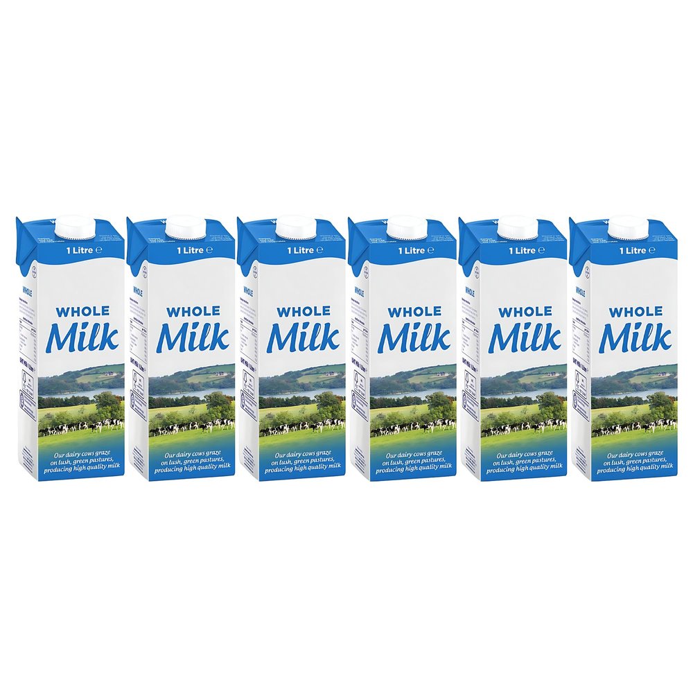 Lakkeland UHT Whole Milk 1 Litre Pack of 6 | Long-Life Ambient Milk | High Protein, Creamy Flavour | Perfect for Home, Office, Cafs & Travel