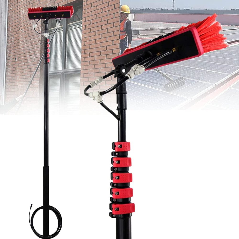 Solar Panel Cleaning Brush with Telescopic Pole 4-12M Water-Fed Rod for Effortless Window & Glass Wall Cleaning Perfect for Solar Panels & Vehicles.
