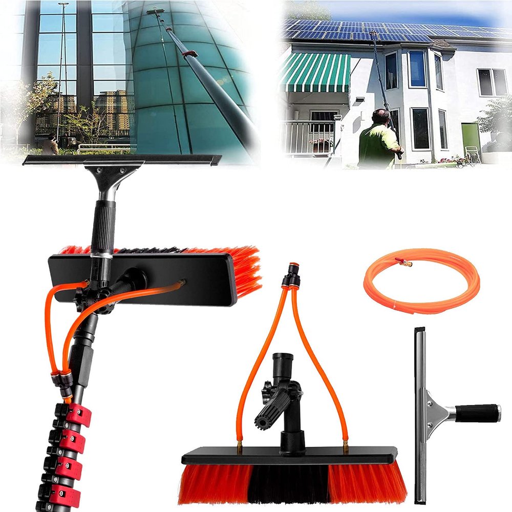 30ft Extendable Window Cleaning Brush with Wiper - Efficient Glass Cleaner Tool for Solar Panels 3.6-10.8m Reach Ideal for Home & Professional Use