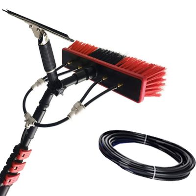 12FT Water Fed Pole Kit - Teles Brush & Squeegee for Window Cleaning Outdoor Glass & Solar Panel Cleaner Extendable Spray Washer for High-Efficiency Cleaning