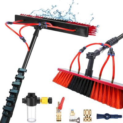 10M Carbon Fiber Telescopic Window Brush Cleaner with Soap Dispenser & Solar Panels - Ideal for Washing Trucks Buses and Cars - 55cm Hydrocleaner Kit