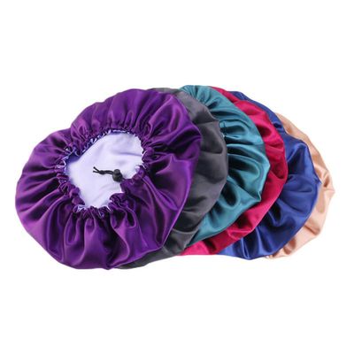 Didiseaon Sleeping Hat Adjustable Elastic Satin Double-layer Purple for Women Frizz Free Night Sleeping Cap Keeps Hair in Place