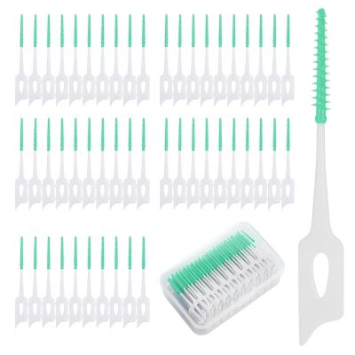 200 PCS Interdental Brushes Green, Dental Floss Sticks, Soft Silicone Tooth Picks Floss Sticks for Oral Cleaning Protecting Teeth