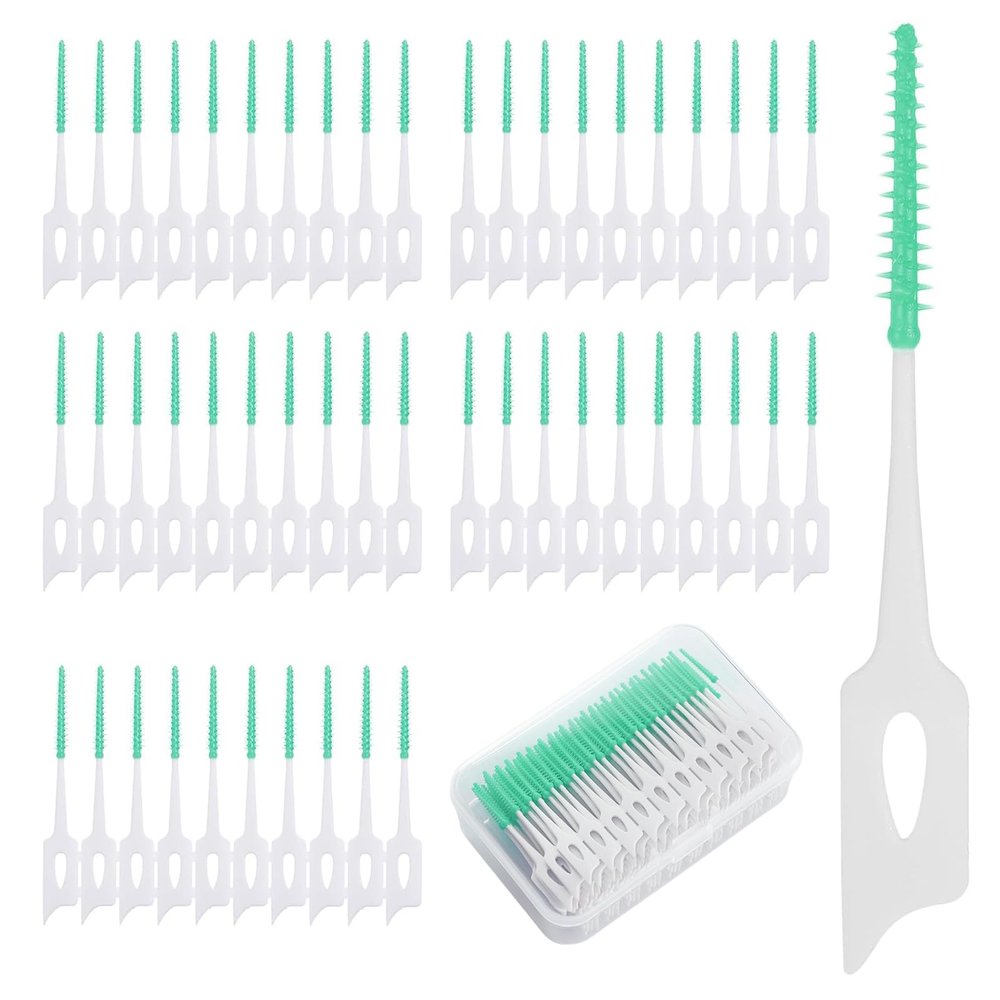 200 PCS Interdental Brushes Green, Dental Floss Sticks, Soft Silicone Tooth Picks Floss Sticks for Oral Cleaning Protecting Teeth