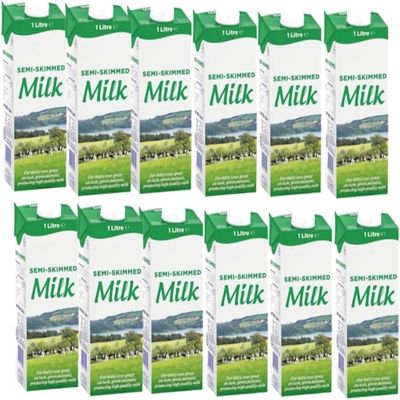 Lakeland Long Life Semi-Skimmed Milk 1L Pack of 12 Cartons, UHT Long-Life Milk for Everyday Use, 12 x 1L Family Bulk Pack