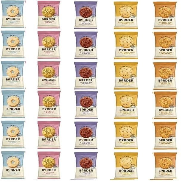 30 x Borders Biscuits Mini Mixed Flavour Packs - Contains 5 Flavours Cookies Assortment