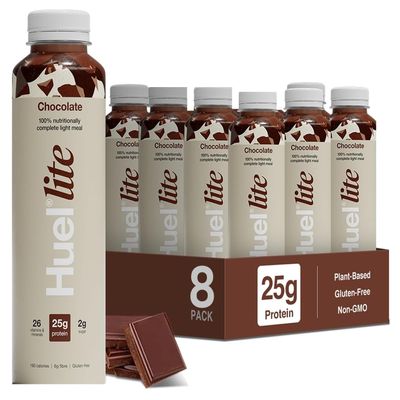 Huel Lite Ready to Drink, 8 x 500ml Bottles, 25g Chocolate Flavour Protein Shake, 190 Calories Meal Replacement Shake, Low Sugar, High Fibre, Vegan Protein Drinks with 26 Vitamins & Minerals