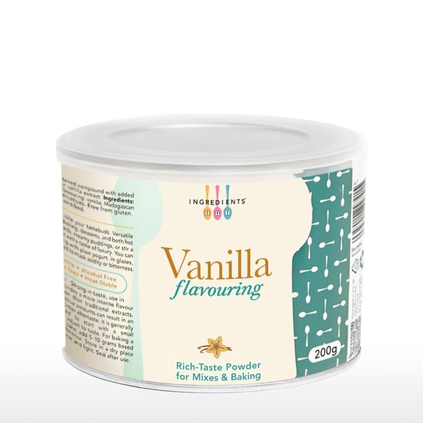IB Vanilla Flavouring Powder 200g | Intense Vanilla Taste | Premium Blend Unsweetened, With Added Madagascan Powdered Beans | Multipurpose for Mixes & Baking