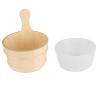 ETYUDPABV Wooden Bucket and Ladle Set, Wooden Sauna Bucket with Plastic Liner, Wooden Water Bucket for SPA Bath Accessories, Handmade White Pine Wood Bucket with view 3