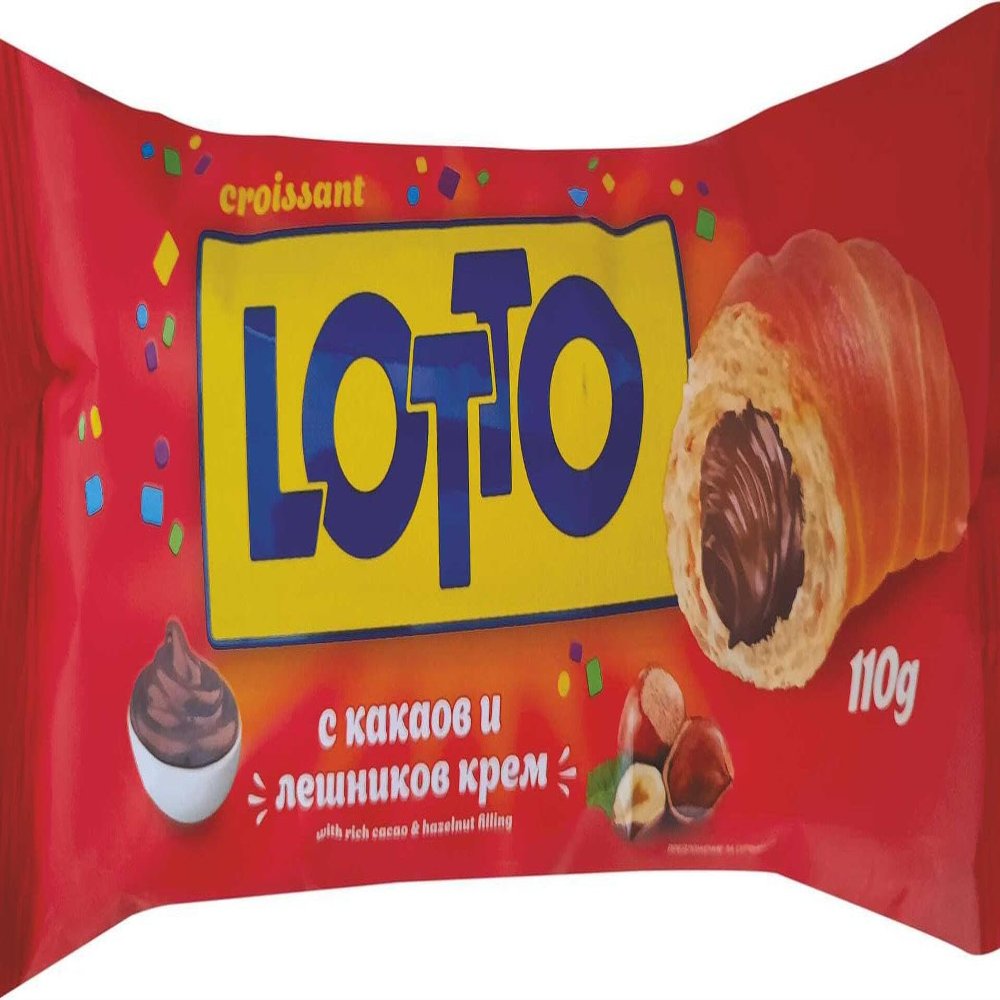 LOTTO Filled Croissant Cocoa & Hazelnut Cream | 110 g Each | Individually Wrapped | Pack of 18