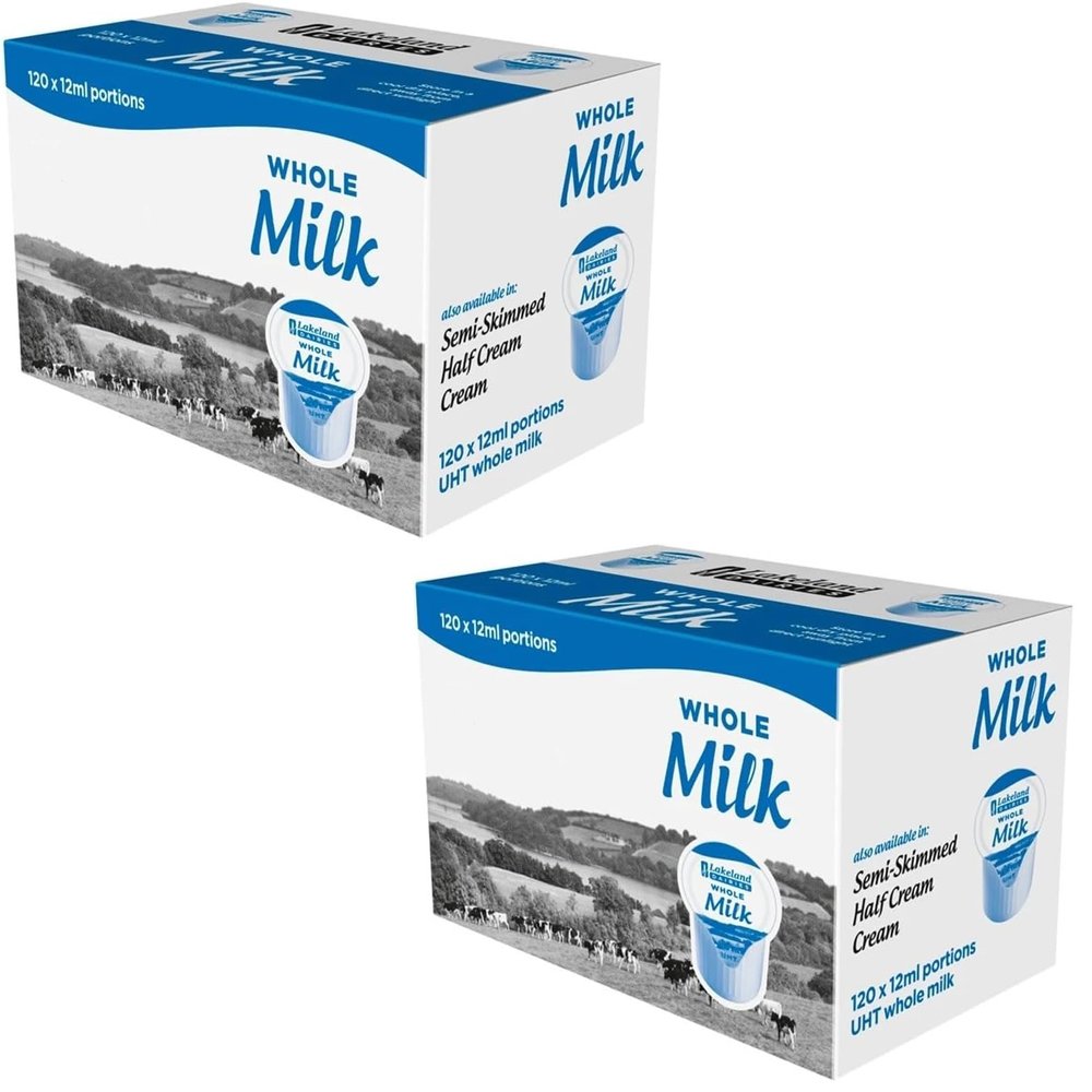 Lakeland Full Fat Milk Pots 12ml 2 x 120 (total 240 Portions) (Whole Milk) Suitable for Various Settings Single-Serve for Tea & Coffee