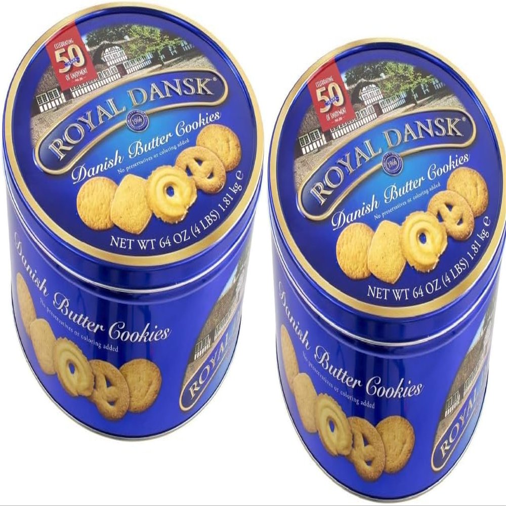 Royal Dansk Danish Butter Cookies (2 x 1.81kg) Tin Classic Assorted Biscuits Sweet & Buttery Large Family Size Cookie Tin Great for Gifting & Sharing (pack of 2)