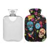 Skulls Flowers Black Hot Water Bottle with Velvet Cover Hot Water Bag for Foot Bed Warmer Pain Relief Medium view 2