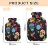 Skulls Flowers Black Hot Water Bottle with Velvet Cover Hot Water Bag for Foot Bed Warmer Pain Relief Medium view 3