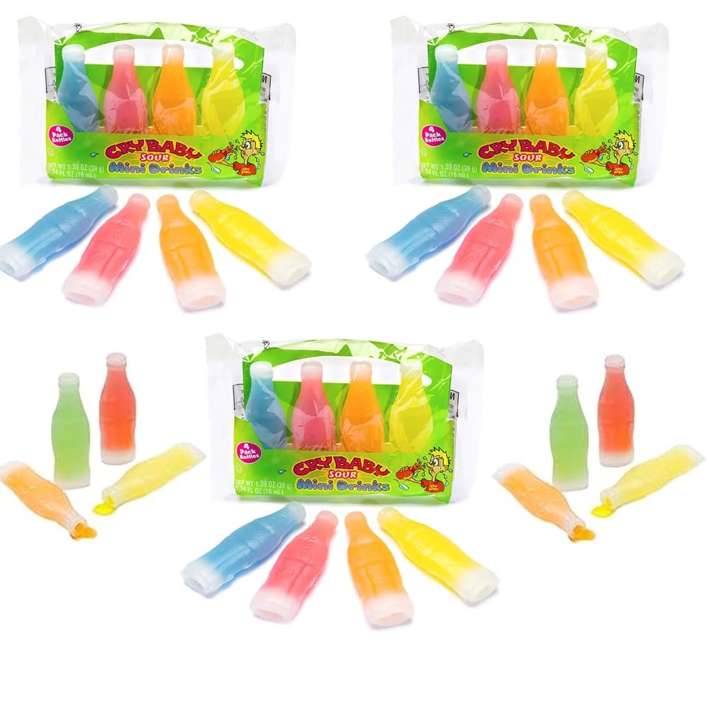 Baby Sour Mini Drink Wax Bottles 4 Mini Bottles Pack - Sour Mini Candy Drink (Pack of 3)