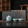 LEEDJUINE Vintage Cracked Glaze Ruyao Ceramics Gaiwan 3pc Set with Gift Box, 150ml 5.1oz, Chinese Handmade Kungfu Tea Set view 1