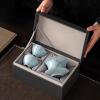 LEEDJUINE Vintage Cracked Glaze Ruyao Ceramics Gaiwan 3pc Set with Gift Box, 150ml 5.1oz, Chinese Handmade Kungfu Tea Set view 3