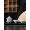 LEEDJUINE Vintage Cracked Glaze Ruyao Ceramics Gaiwan 3pc Set with Gift Box, 150ml 5.1oz, Chinese Handmade Kungfu Tea Set view 4