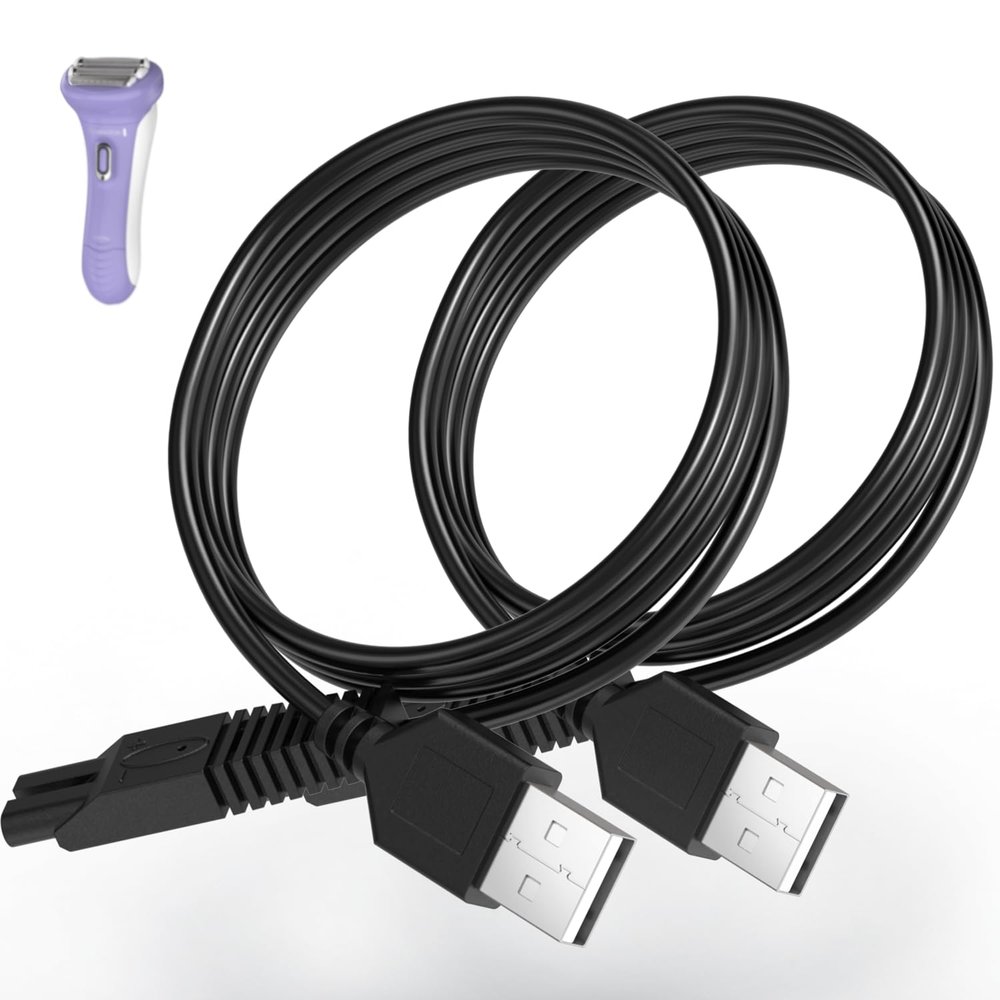 2 Pack USB Charging Cable for Remington Electric Shaver Model WDF5030A, WDF4816NA, WDF4821US, WDF4825 Only Womens Electric Shaver & Trimmer Replacement Charger Cord, Black