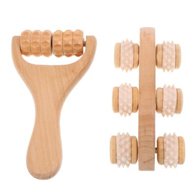 BIUDECO 2pcs Portable Massager Wooden Massage Roller for Back and Foot Self-Massage Tool Hand Held Rolling Massager for Sore Muscles Relaxation Body and Back Massaging Tool