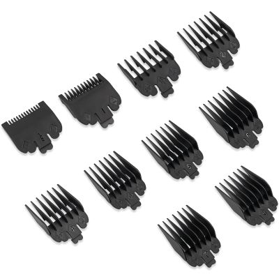 10 Pcs Hair Clipper Guards, Professional Hair Clipper Combs Guides Replacement, 10 Sizes, 1/16 to 1 Size Range, Compatible with Most Clippers Trimmers (Black)