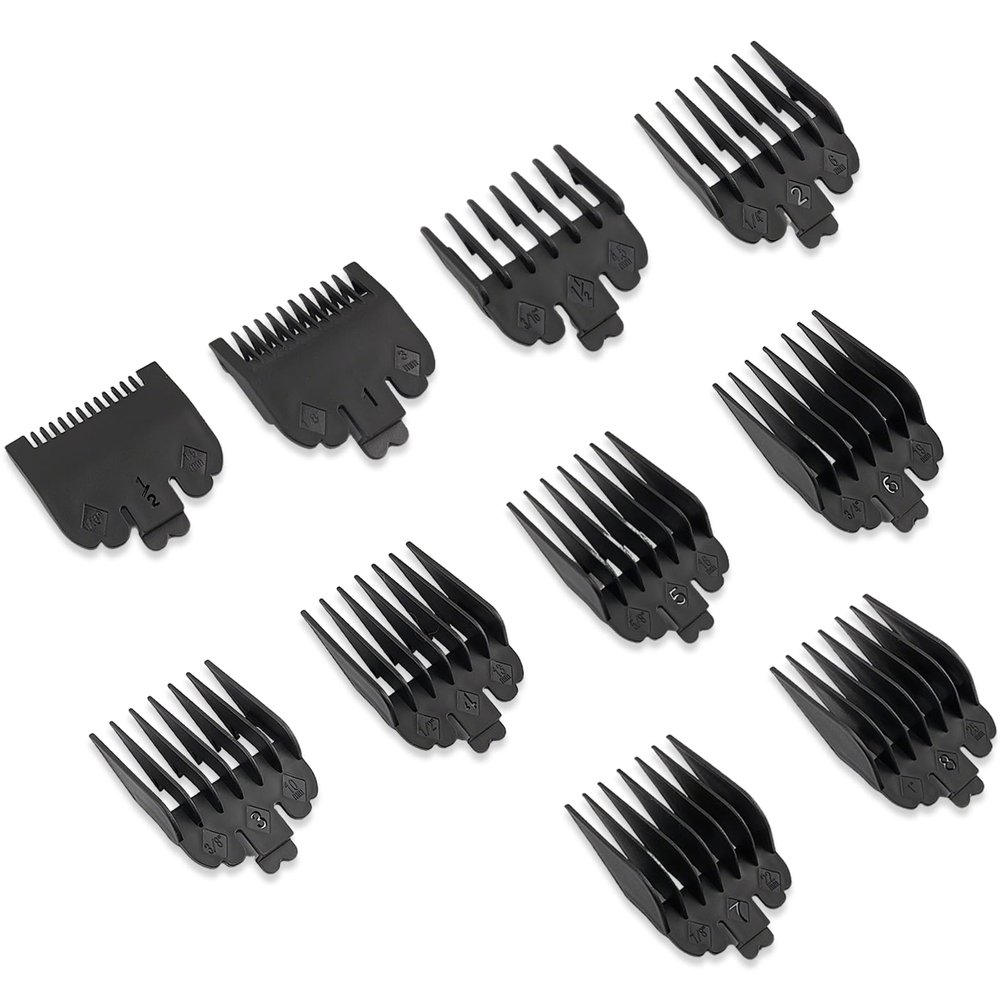10 Pcs Hair Clipper Guards, Professional Hair Clipper Combs Guides Replacement, 10 Sizes, 1/16 to 1 Size Range, Compatible with Most Clippers Trimmers (Black)