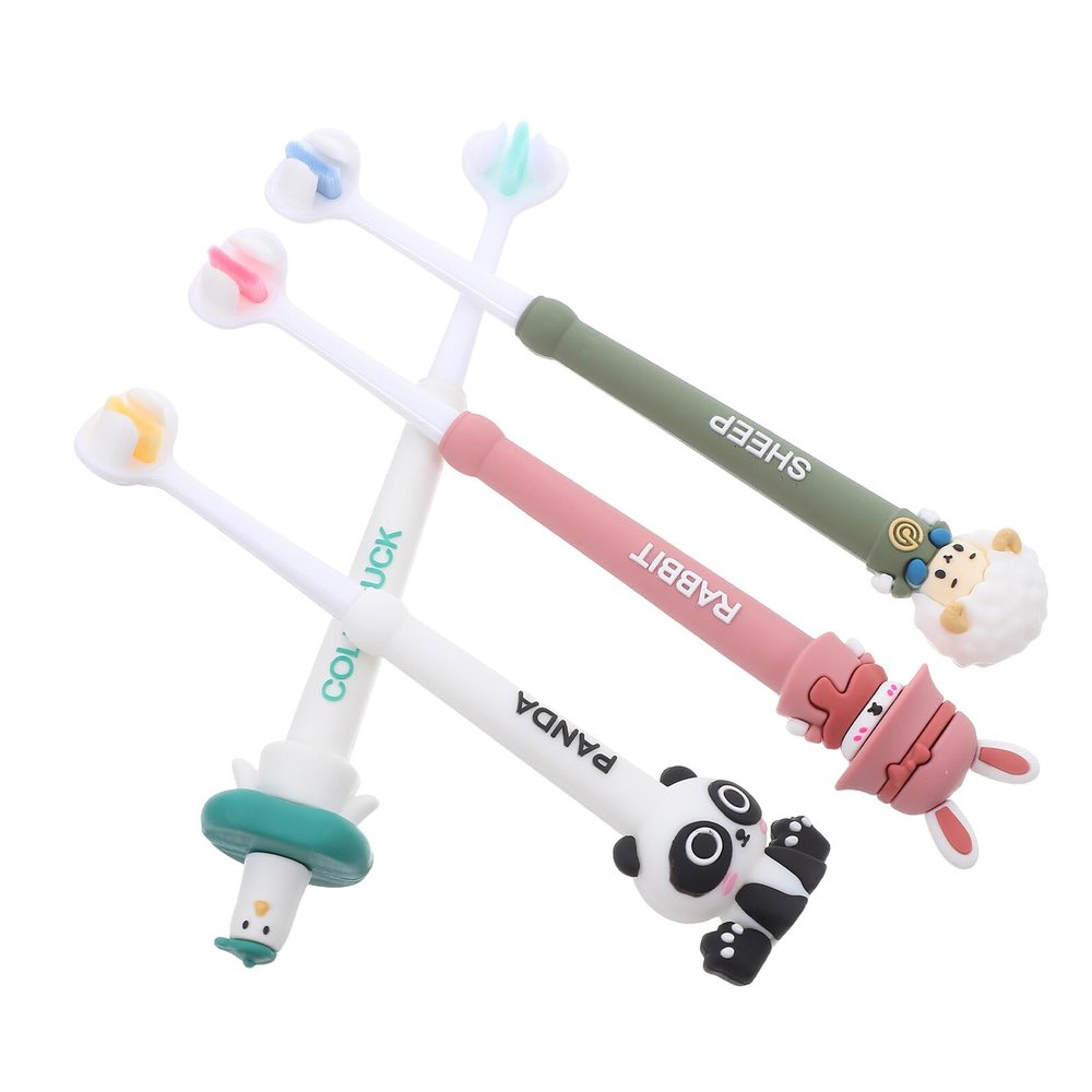 ERINGOGO 4pcs Boy Girl's Toothbrush Boy Girl Soft Bristles Three-Sided Head Fun Design for Gentle Cleaning Comfortable to Hold Handle for Little Hands and Girls Tooth Brush