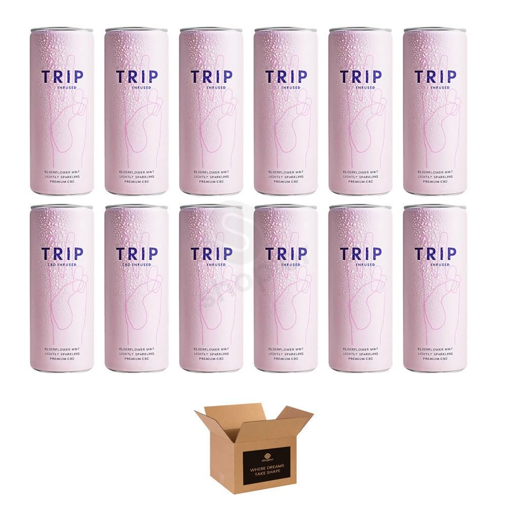 Calming Drink for Adults | 120mg Magnesium with Lions Mane, Chamomile & Lemon Balm | Low Calorie, No Sugar, Vegan Wellness Beverage | Relaxation & Stress Relief (Trip,Infused Elder Flower Mint 12Pk)