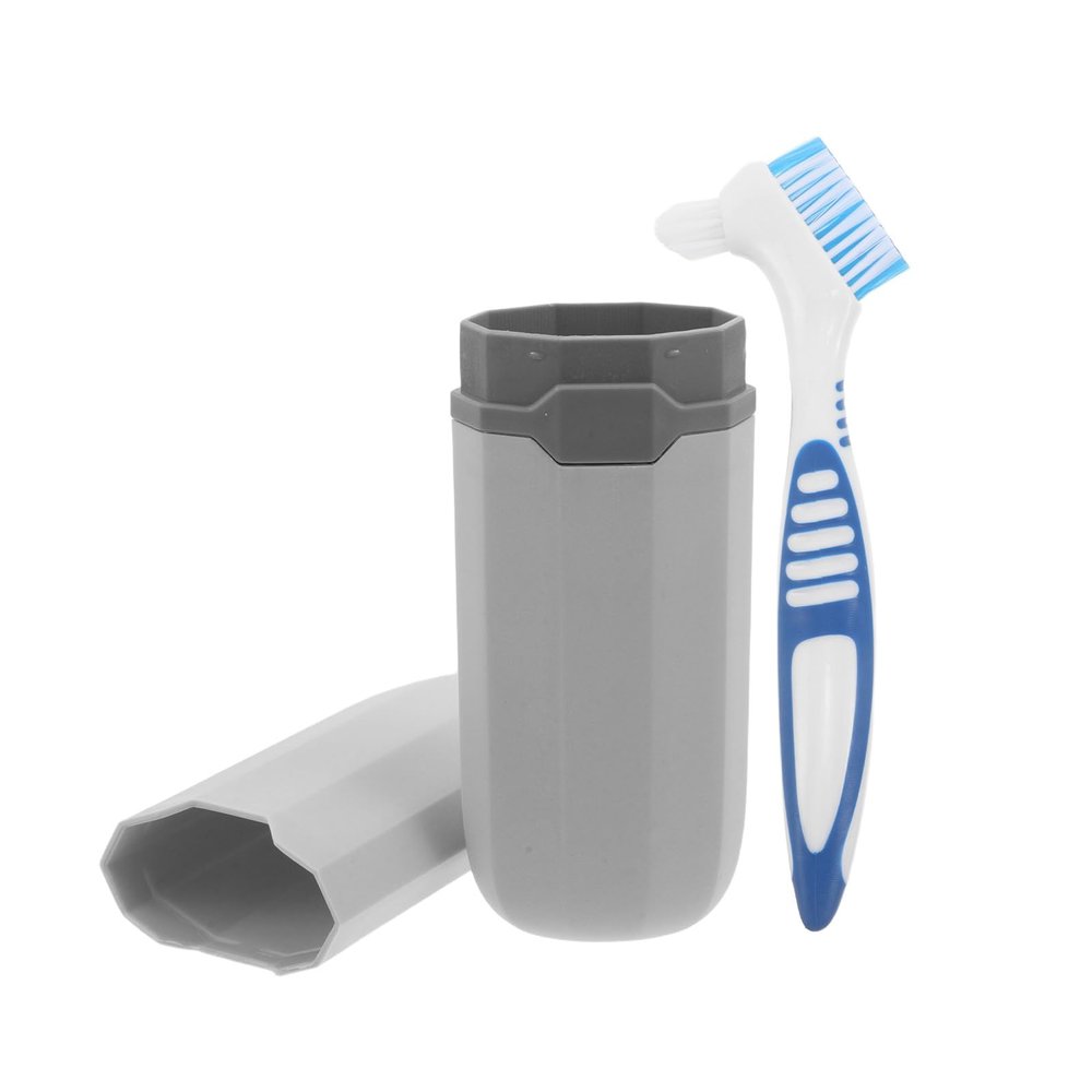 Yardwe Denture Cleaning Toothbrush Kit Travel Portable Case for Retainer Aligner Cleaning Use at Home Office Party