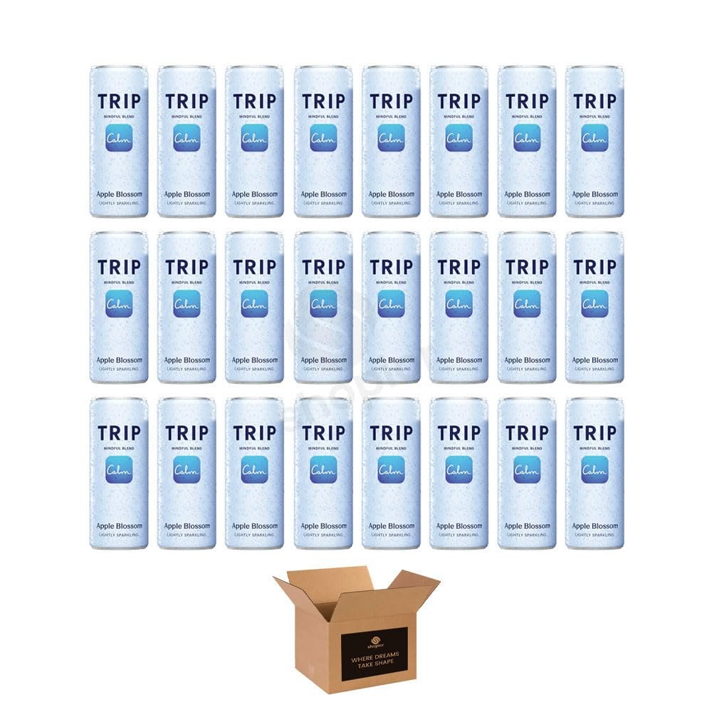 Calming Drink for Adults | 120mg Magnesium with Lions Mane, Chamomile & Lemon Balm | Low Calorie, No Sugar, Vegan Wellness Beverage -Relaxation & Stress Relief (Trip,Mindful Blend Apple Blossom 24Pk)