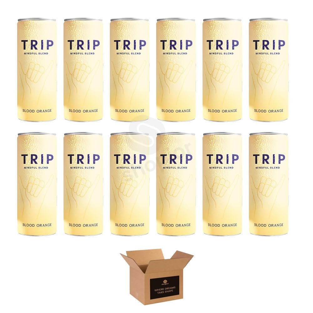 Calming Drink for Adults | 120mg Magnesium with Lions Mane, Chamomile & Lemon Balm | Low Calorie, No Sugar, Vegan Wellness Beverage | Relaxation & Stress Relief (Trip,Mindful Blend,Blood Orange 12Pk)