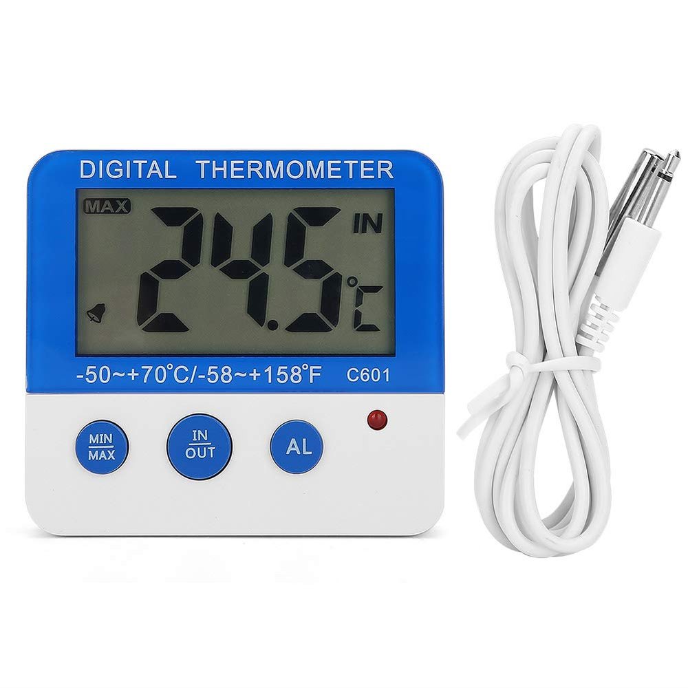 ABS Indoor Outdoor Large LCD Display Mini Alarm Thermometer Livestock Farm Electronic Temperature Meter with Sensor Cable for Refrigerator Freezer Wine Cabinet