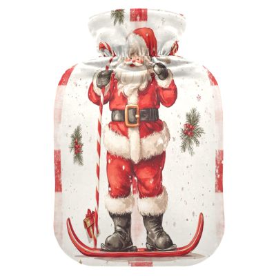 Santa Claus Plaid Hot Water Bottle with Soft Fleece Cover Hot Water Bag for Neck and Shoulder Pain Relief Hot and Cold Therapies-S