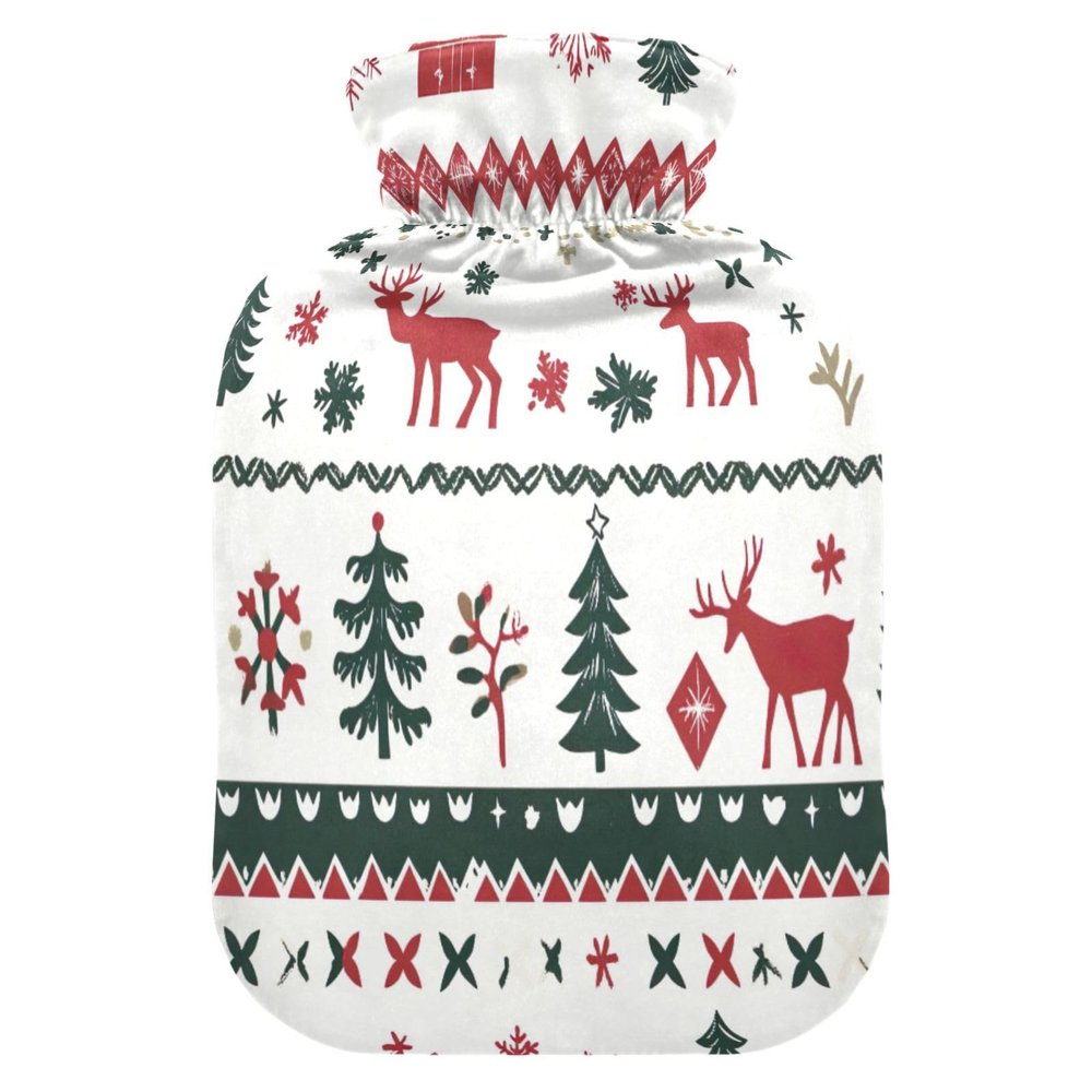 Christmas Elements Hot Water Bottle with Soft Fleece Cover Hot Water Bag for Neck and Shoulder Pain Relief Hot and Cold Therapies-S