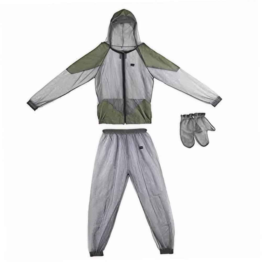 Anti Mosquito Clothing|1 Set Mosquito Suit Translucent Breathable Anti Clothing with Zipper - Jacket Hood & Pants & Gloves Lightweight Mesh L