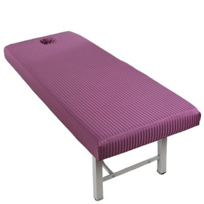 10pcs Elastic Satin Stripe Massage Table Fitted Bed Sheet Full Cover Rubber Band SPA with Hole(Dousha,190x80)