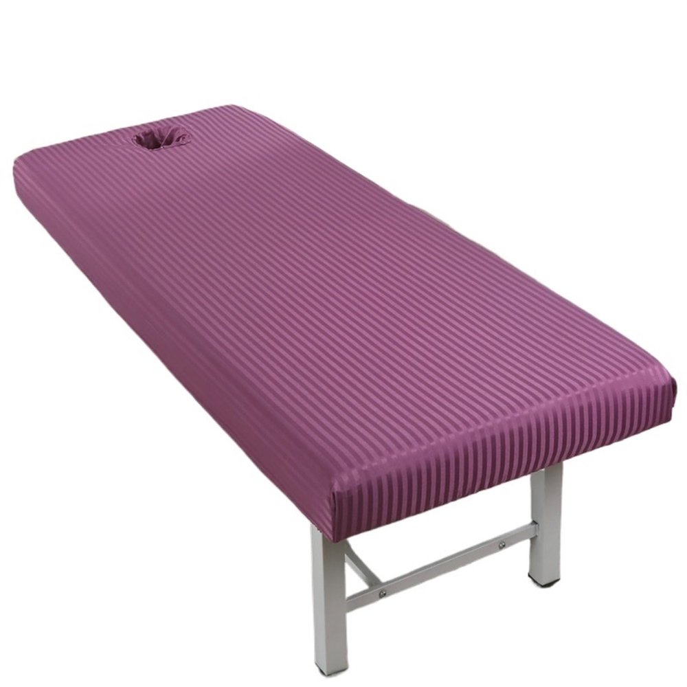 10pcs Elastic Satin Stripe Massage Table Fitted Bed Sheet Full Cover Rubber Band SPA with Hole(Dousha,190x80)