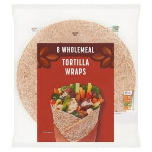 Wholemeal Tortilla Wraps, Pieces of 8, 512g, Vegan-Suitable, Made with Wholemeal Flour