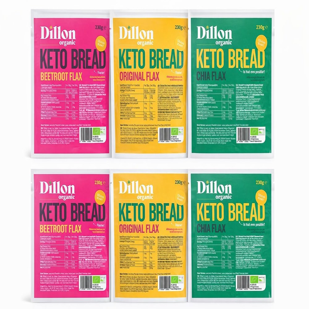 Dilllon Keto Bread Mixed Selection | Gluten Free Low Carb Loaf | 6 Pack Original, Flax, Chia Flax & Beetroot Flax