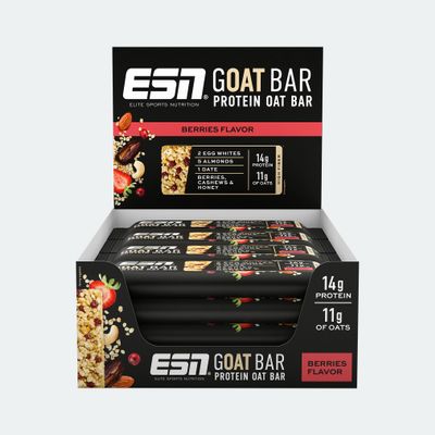 ESN GOAT Bar, Berries, 12 x 55 g, Protein Oat Bar, high-fiber energy snack, 14 g protein & 11 g oats, sweetened with dates and honey