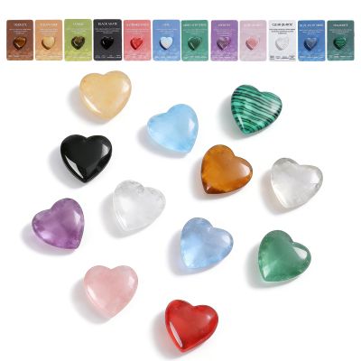 12PCS Heart Shaped Healing Crystal Gifts for Women, Natural Heart Crystals and Healing Stones Spiritual Gift for Girls Beginners Assorted Chakra Energy Meditation Gem Stones with Stress Relief Cards