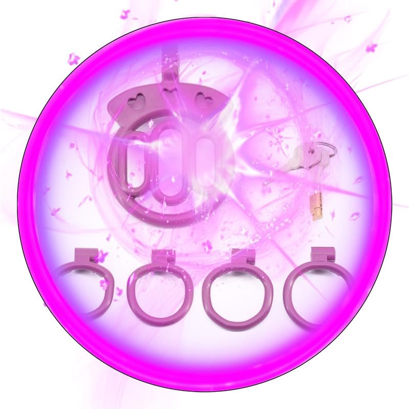 Adjustable Male Flat Cage With 4 Size Rings, Special Training Cage For Male D9Purple