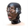 CHBYUOMLJIK Latex Mask Rubber Hood Cosplay Headgear with Detachable Blindfold and Mouthfold Back Zip Handmade,Black,XL view 1