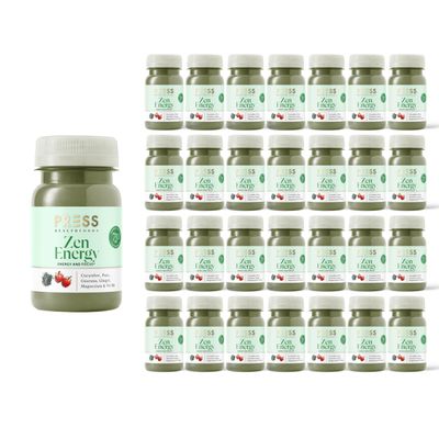 PRESS Healthfoods Zen Energy Shot 28x100ml | Natural Energy Drink with Pear, Cucumber, Ginger & Lemon | 70mg Natural Caffeine from Guarana | Magnesium & Vitamin B6 | Clean Focus Boost with No Crash