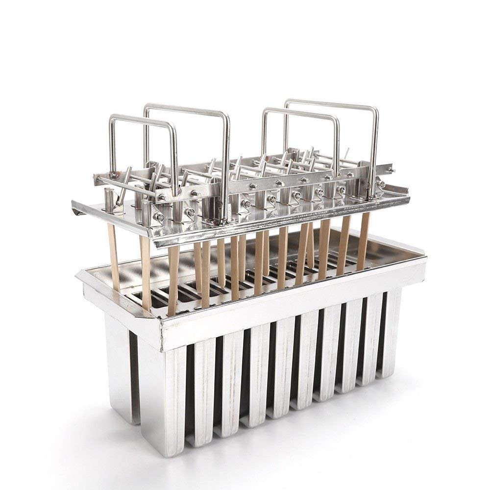 20PCS Stainless Steel Ice Cream Pop Molds Frozen Popsicle Maker Lolly Mould Ice Cream Stick Holder + Cleaning Brush