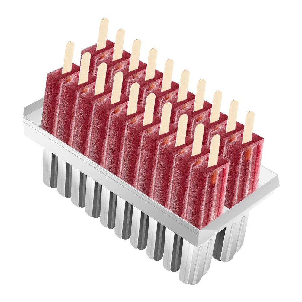 Stainless Steel Popsicle Molds Rack with Wooden Sticks and Bonus Cleaning Brush, Round Head Metal Molds(20)